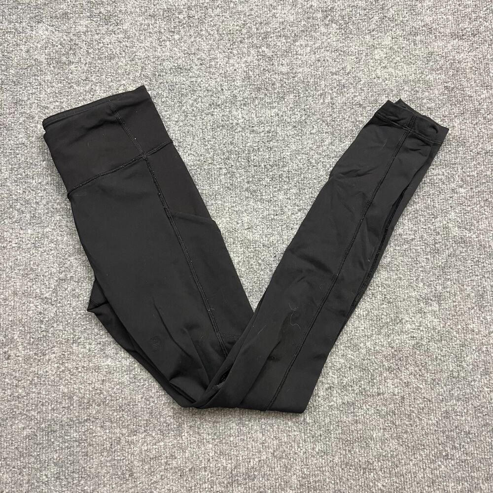 Lululemon Fresh Tracks Legging Women 2 Black Logo Low Rise Elastic Waist Pull On